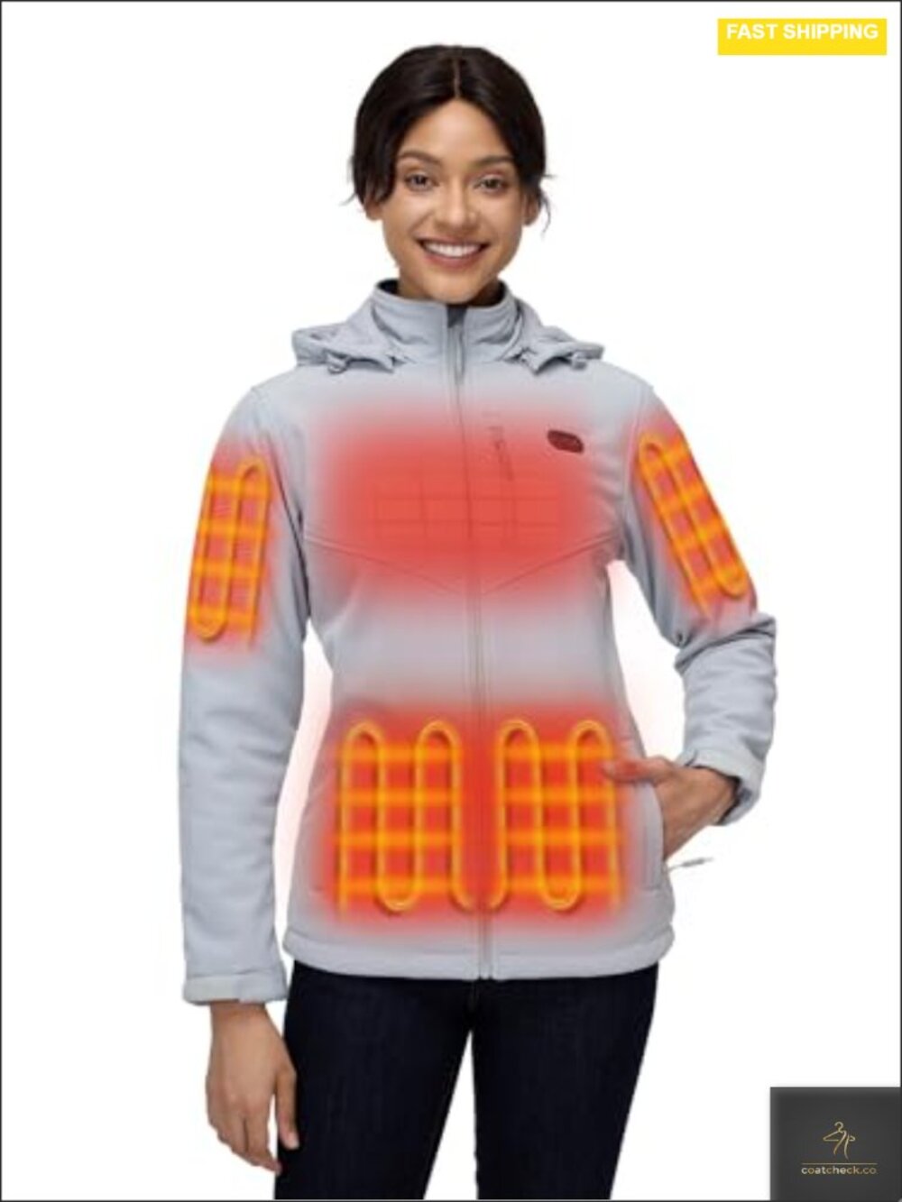 Women's Heated Jacket with Dual Control, 5 Heat Zones, Rechargeable Battery,